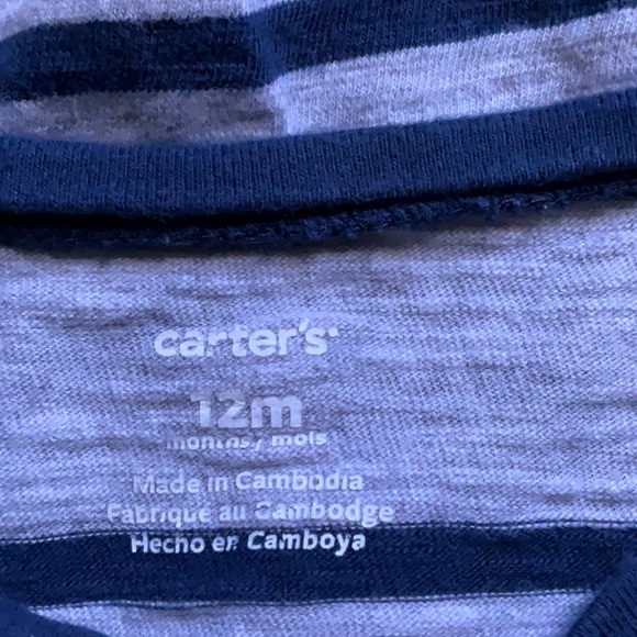 Carter’s 2 long sleeve tee shirts. Blue & blue with gray and yellow strips. 12m - Picture 7 of 9